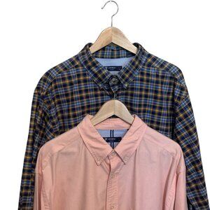 Cremieux Mens Lot Of 2 3XL Button-Down Long-Sleeve Shirts Blue‎ Plaid & 1 Solid